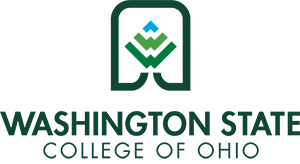 Washington State College of Ohio green and blue logo