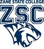 Zane State College blue logo with initials and tiger